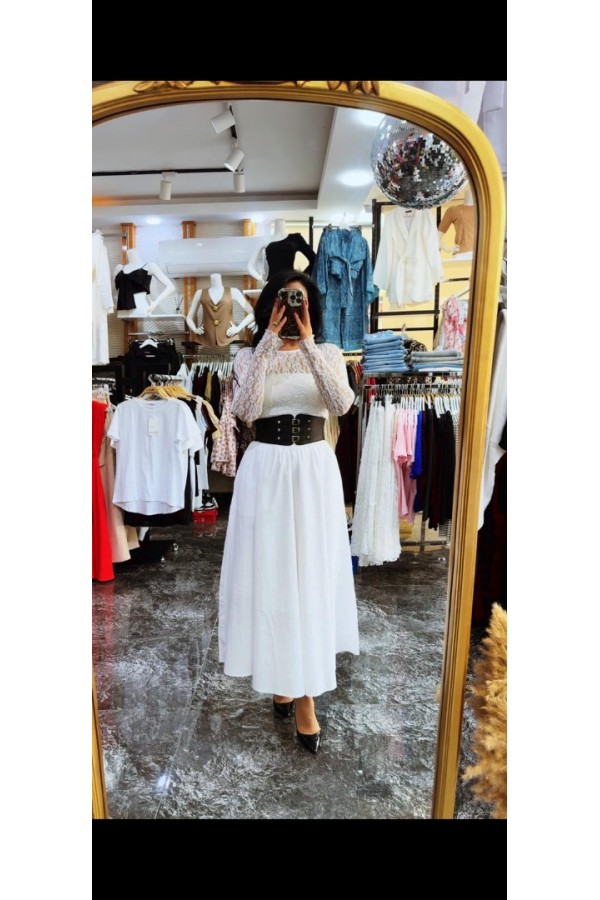 Lastik Kemer Aksesuarlı Maxi Etek