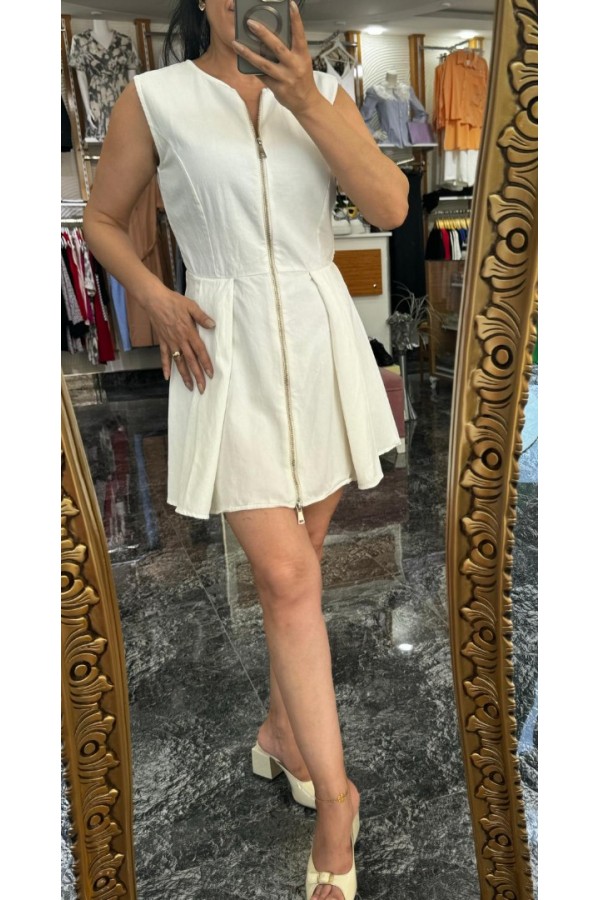 Gabardin Fermuarlı Mini Elbise