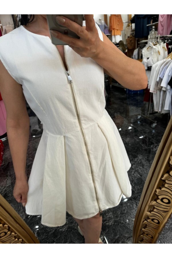 Gabardin Fermuarlı Mini Elbise