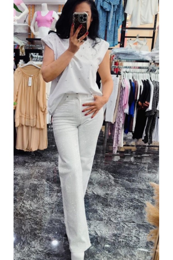 Tasarım Taşlı Jean Pantolon