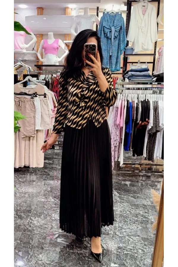 İthal Akerdeon Kumaş Elbise 